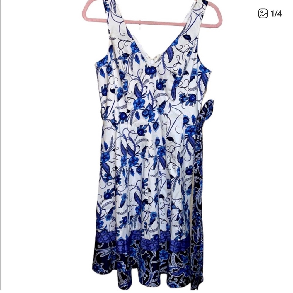 Nine West Blue and White Floral Midi Dress